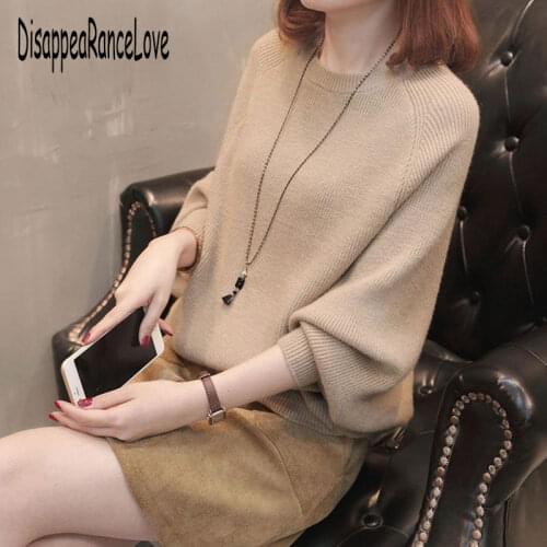 2021 Spring Autumn New Women Slash Neck Knitted Sweaters Bat Shirt Fashion Long Sleeves Loose Sweaters Pullover Casual Tops