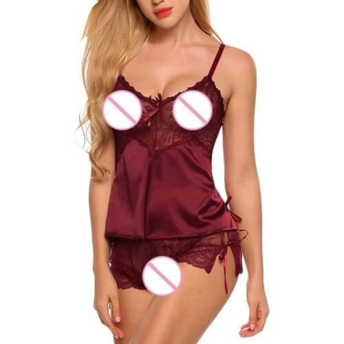 Women Sexy Underwear Exotic Apparel Lingerie Lace Nightwear Satin Sleepwear Camisole Short Sets Pajamas Ensembles Sous-VêTements