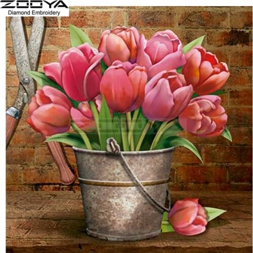 ZOOYA Diamond Embroidery 5D DIY Diamond Painting Pink Tulip Flowers Diamond Painting Cross Stitch Rhinestone Mosaic BJ1654