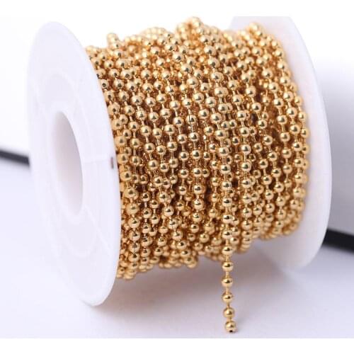 10meters/roll gold plated 2.4mm ball chain stainless steel beaded jewelry chains for necklace making