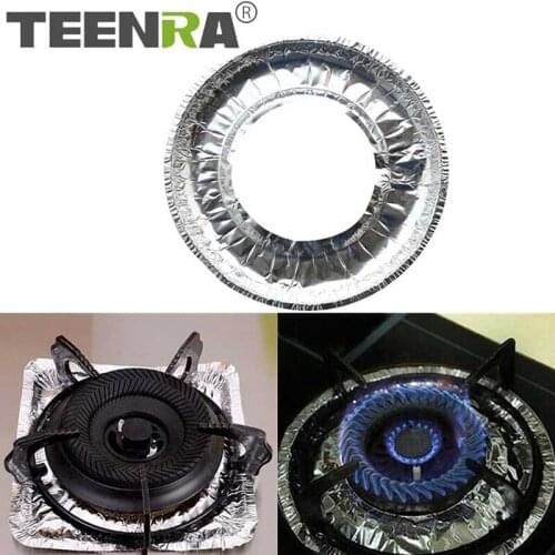 TEENRA 10Pcs Gas Stove Protector Reusable Aluminum Foil Gas Stove Cover Round Gas Stove Mat Pad Liners Heat-resistant Kitchen