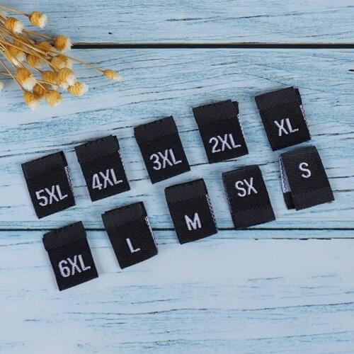 200PCS size tags for clothing shirt Black Woven Clothing Size Labels For Garment