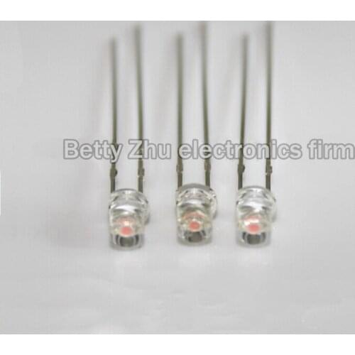 100PCS/LOT F3 / 3mm flat head with side long-legged Transparent shell Pink 660nm line LED light-emitting diode