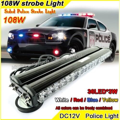 108W High Power Sided Police Firemen Emergency Vehicle Strobe Flashing Lighting 36LED*3W Red Blue Amber Light Bar Warning Light