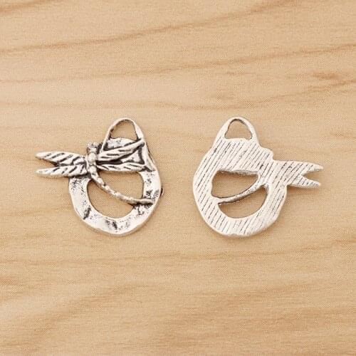 20 Pieces Tibetan Silver Dragonfly Round Circle Charms Beads for Bracelet Necklace Jewellery Making 16x18mm