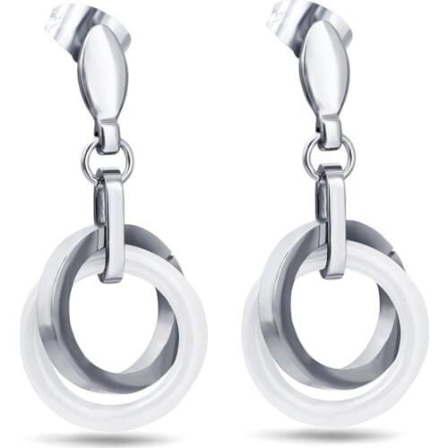 2021 High Quality Titanium steel ceramic round earrings Crystal from Swarovskis Simple Fine Jewelry Fit Women and female