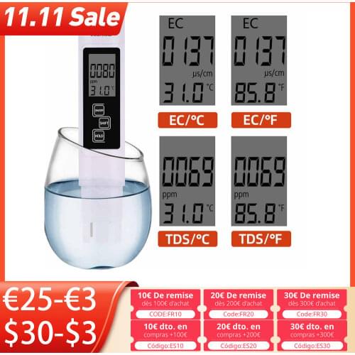 3 in 1 TDS EC Meter Temperature Digital LCD Water Testing Pen Purity Filter with 4 Different Modes Water Level Tester dropship