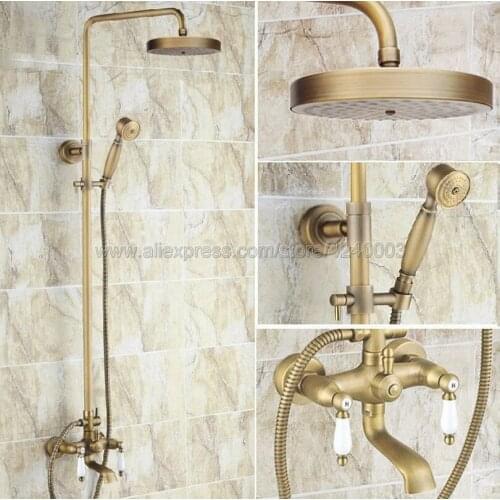 Antique Brass Bathroom Shower Faucet Double Handle Mixer Tap with Hand Shower Tub Mixer Tap Krs148