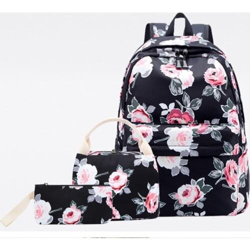 Aosbos 3Pcs/set Printing Canvas School Bags for Teenage Girls Floral Print Backpacks Female 2020 School Bag mochila escolar