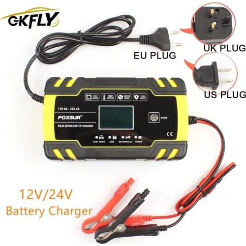 12V-24V 8A Full Automatic Battery-chargers Car Battery Chargers Power Puls Repair Chargers Digital LCD Display Smart Chargers