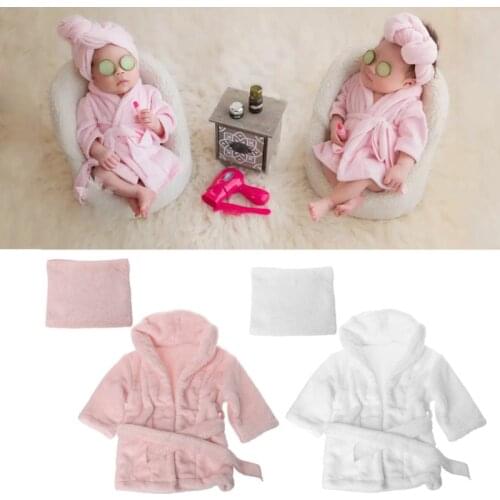 New Baby Bathrobes Bath Towel Solid Color Warm Baby Hooded Robe With Belt Newborn Photography Props Baby Photo Shoot Accessories