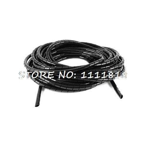 Black 10mm Outside Dia. 8M Polyethylene Spiral Cable Wire Wrap Tube