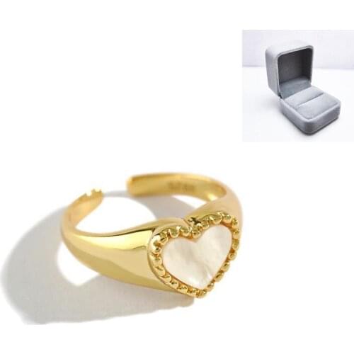 UFOORO Elegant France Vintage Sweet Rings Heart Shell Finger Ring For Women Engagement Wedding Jewelry Gift With Box