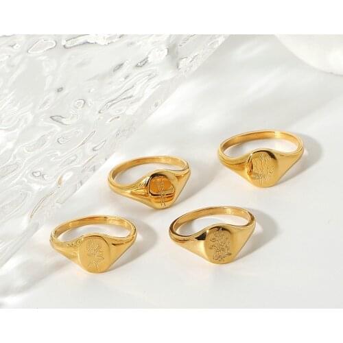 French Retro 316L Stainless Steel Flower Rings For Women 18k Gold Plated Engagement Sunflower Signet Finger Rings