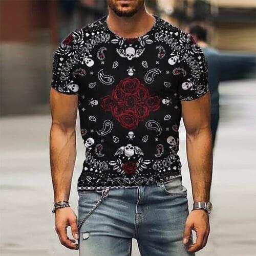 Retro 3D printing mens T-shirt casual O-neck short-sleeved pullover quick-drying youth streetwear mens polyester