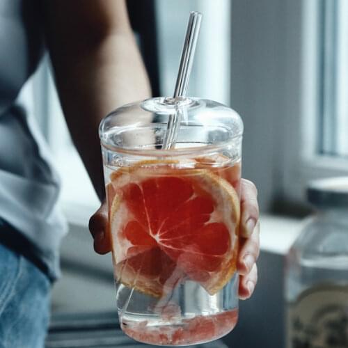 Creative Glass Cups for Coffee Tea Drinks Milk Tea Water Cups with Glass Cover Glass Straw Drinking Cup Simple Design MJ