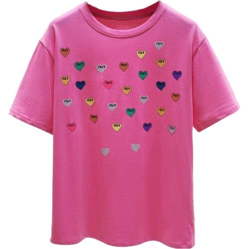 Summer 2021 New Fashion Love Printed Short-Sleeved T-Shirt Female Loose Plus Size Comfortable Casual Round Neck Women Tops T8658