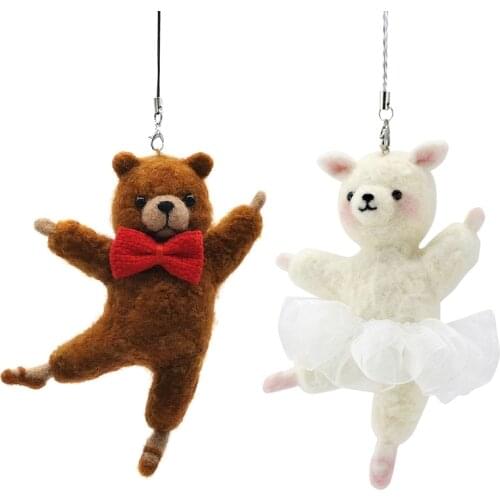 Mini Dancing Bear and Sheep Needle Felting Kits 5"x3"(12.5x7.5cm), DIY Wool Craft Gift, Animal Felting Kits for Beginners