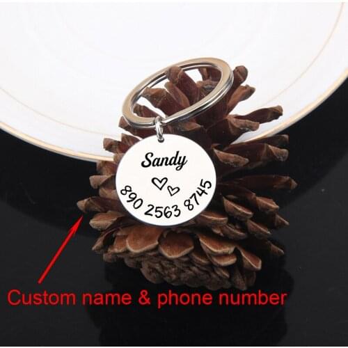 Fashionable Stainless Steel Custom Name Phone Round Keychain Gift Exquisite Beautiful Accessories Easy To Carry Present