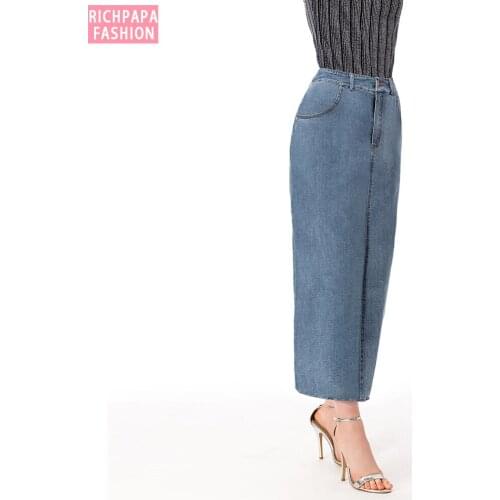 Muslim High Waist Denim Skirt Long Islamic Skirts Womens Jeans Jupe Musulmane Femme Abaya Dubai Musulman Turkey Arabic Skirts