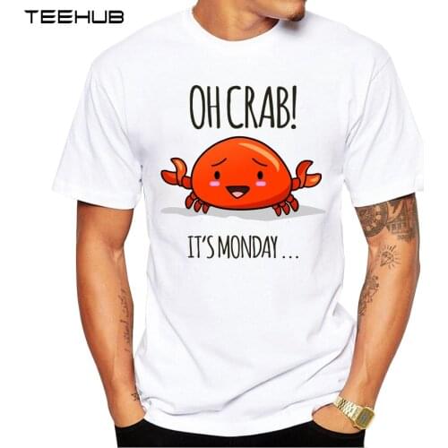 2019 Crabby Day Men T-Shirt Short Sleeve Casual Tops Hipster Lovely Smile Crab Printed Male Fashion T Shirts Funny Tee