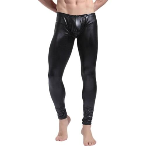 Men Skinny pants Faux Leather Muscle Tights Pants Body Shaper Leggings Black Leggins Male Performance Underpants Night Clubwear