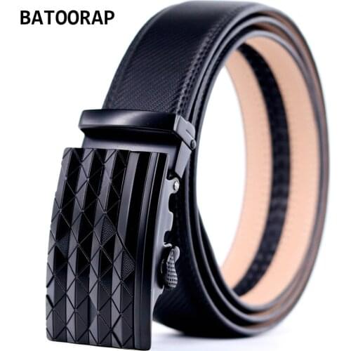 Mens Belt Black Cowhide Designer Luxury Ratchet Leather Belts Fashion Auto Buckle Business Cool Waist Strap Male HY-J005