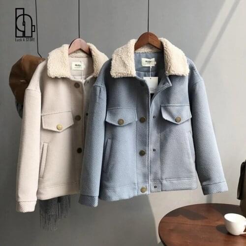 Luck A Korean Version of Faux Lamb plush Jacket 2021 New Winter Coat Thicken Coat Women Short Woolen Coat