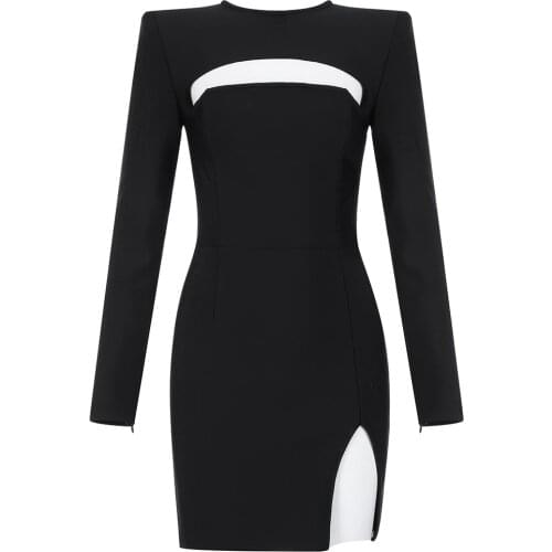 New Bandage Dress Summe Autumn Black Long Sleeve Hollow Out O Neck Party Dresses Club Celebrity Ladies Bodycon Dresses Clothes