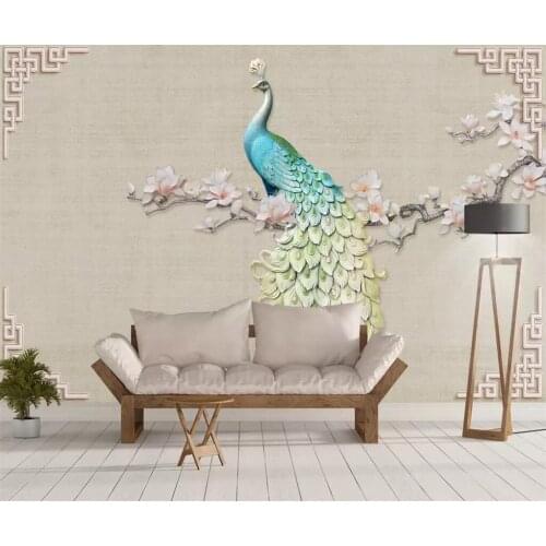 Beibehang Custom wallpaper 3d mural new Chinese embossed floral peacock living room wall retro classical hotel bedroom wallpaper