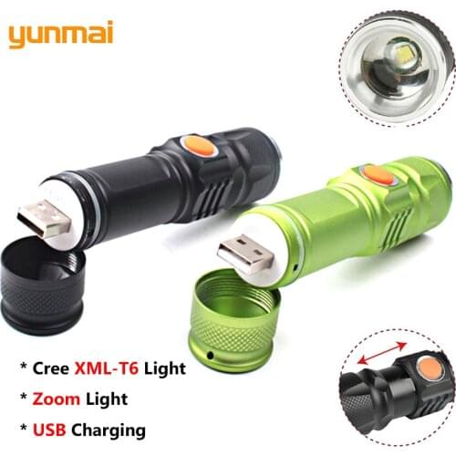 Yunmai USB Rechargeable light new-T6 Flashlight Zoomable Strobe Portable Torch Built-in Battery Lamp Adjustable Lantern For Camp