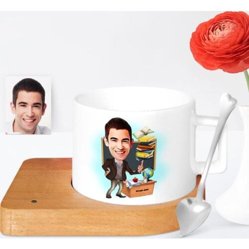 Personalized Mr Teacher Cartoon Wooden Altlıklı Ceramic Cup-2