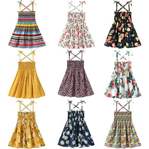 Toddler girl sling dress Summer girls suspender dress for 1-6years kid cute sleeveless flower dress treasure beach dress