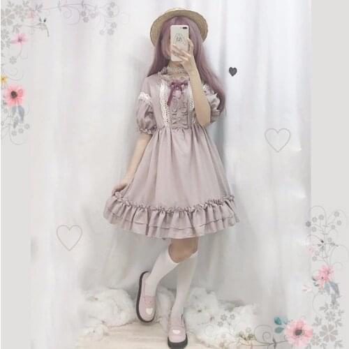 Kawaii Japanese Lolita dress dress women soft girl wind sweet fungus lace lantern sleeves big put fairy dress cute