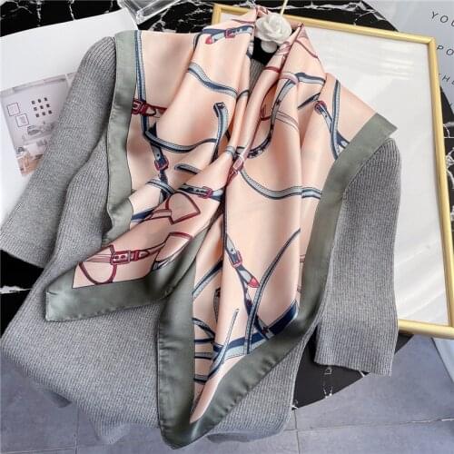 2021 New Fashion Kerchief Silk Satin Neck Scarf For Women Print Hijabs Female 70*70cm Square Shawls and Wraps Scarves For Ladies
