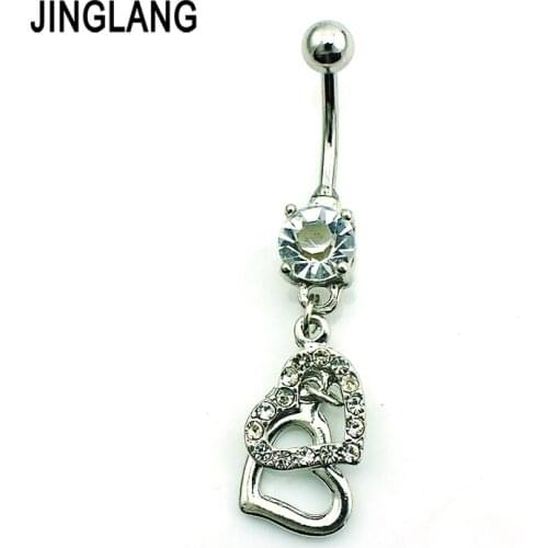 Mother Day Gift!! Fashion Belly Button Rings 316L Stainless Steel Dangle Rhinestone Heart Fake Navel Body Piercing Jewelry