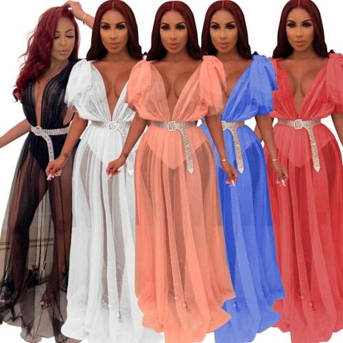 Sexy bodycon party women v-neck sleeveless mesh elegant hollow out slim see through ball gown maxi dress vestidos robe femm