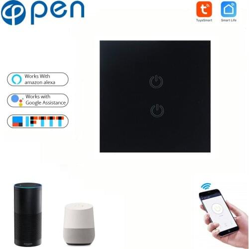 Tuya 2 Gang Wifi touch wall Switch light switch Global control compatible with Amazon Alexa,Google home for Smart home