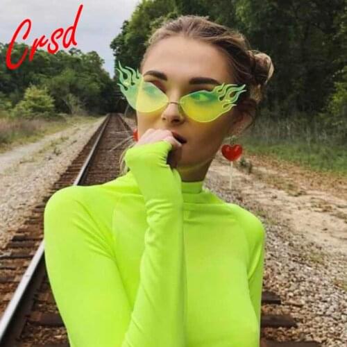 CRSD 2020 Fashion Fire Flame Sunglasses Women Rimless Wave Sun Glasses Luxury Metal Shades for Mirror Eyewear UV400