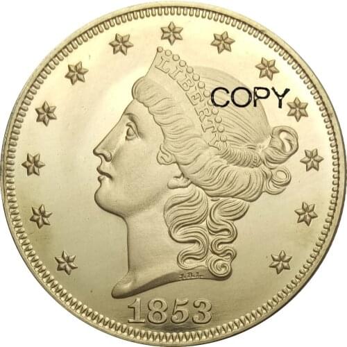 United States 20 Dollars Liberty Head Double Eagle without motto TWENTY D. Gold Coins 1853 1853 O Brass Metal Copy coins