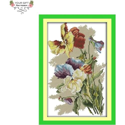 Joy Sunday H570(4) 14CT 11CT Counted and Stamped Home Decoration Pansy Cross Stitch kits