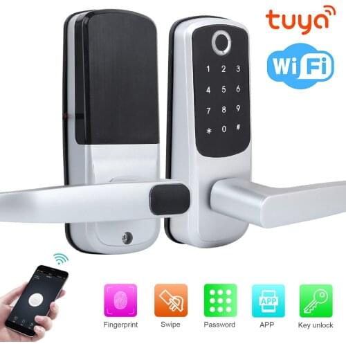 WiFi Smart Door Lock Fingerprint Password IC Card Mechanical Key Tuya APP Remote Unlock Touch Screen Zinc Alloy Door Lock