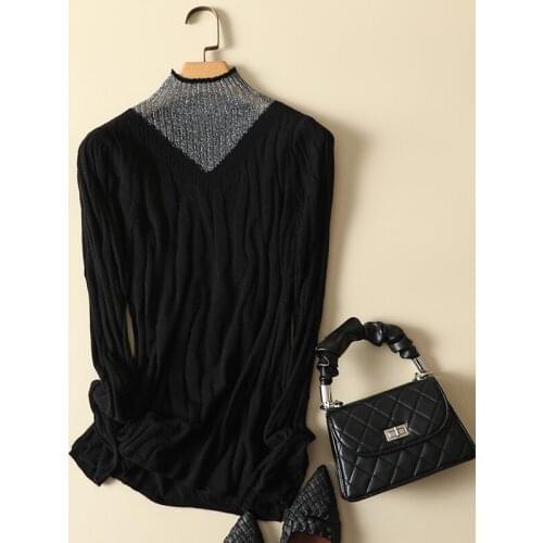 Lace Patchwork Knitted Women Sweater Pullovers Solid Elastic Slim Office Lady Elegant All Match Buttoming Pulls Tops