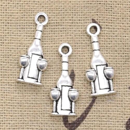 30pcs Charms Wine Bottle And Glasses 20x18mm Antique Making Pendant fit,Vintage Tibetan Silver color,DIY Handmade Jewelry