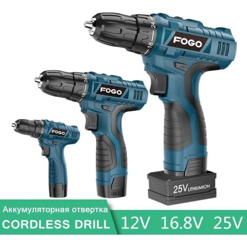 12V Reversible lithium battery cordless 16.8V electric screwdriver hand Percussion 25V electric charging drill power tools set