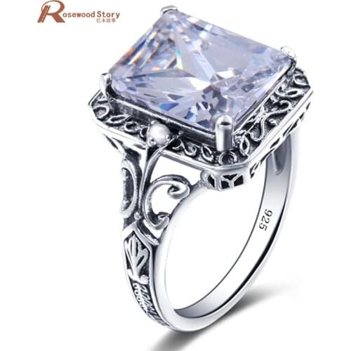 Authentic 925 Sterling Silver Ring Vintage Bohemian Square CZ Natural Pearl Fashion Ring For Women Wedding Bulgaria Jewelry