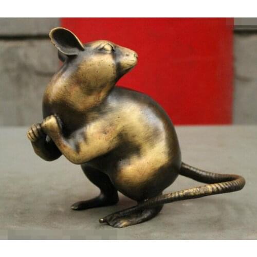 Free shipping S03036 6" Folk Chinese Fengshui Pure Bronze Zodiac Stand Mouse Lovely Statue Sculpture