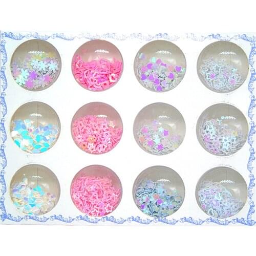 Sequin White Pink Iridescent Stars Hearts Nail Art Glitter Sequins Gel Nails Mermaid Paillette Flakes Decor Makeup Accessories
