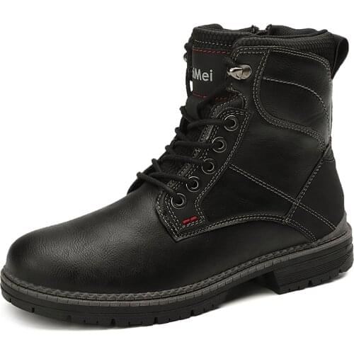 Autumn Winter Comfy Durable Anti-Slip Outdoor Men Waterproof Hiking Shoes Male Pu Leather Black Brown Casual Lace-Up Ankle Boots