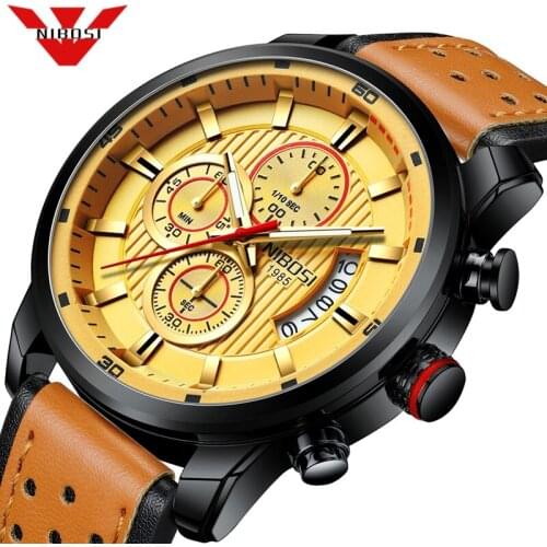 NIBOSI Mens Watches Top Brand Luxury Chronograph Wristwatch Male Clock Leather Quartz Watches Men Wristwatch Relogio Masculino